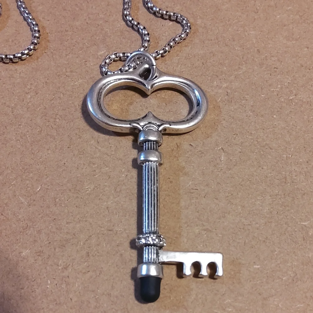 Chico's Silvertone Key Necklace with styles. - Picture 2 of 5